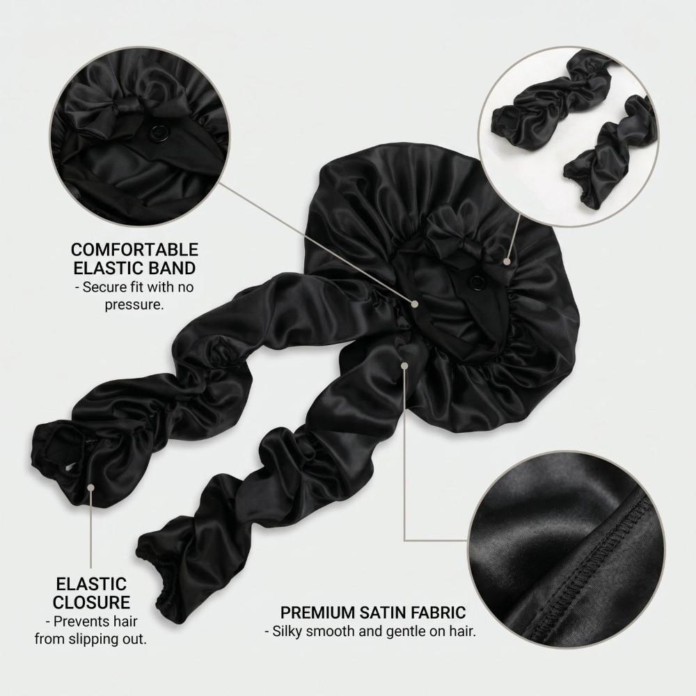 Non-Slip Design Heatless Curl Bonnet Long Curling Ribbons Satin Bonnet Curling Bonnet  For Sleeping