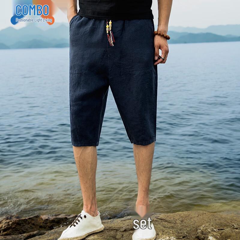 Men s Loose Fit Linen Blend Casual Shorts 2XL