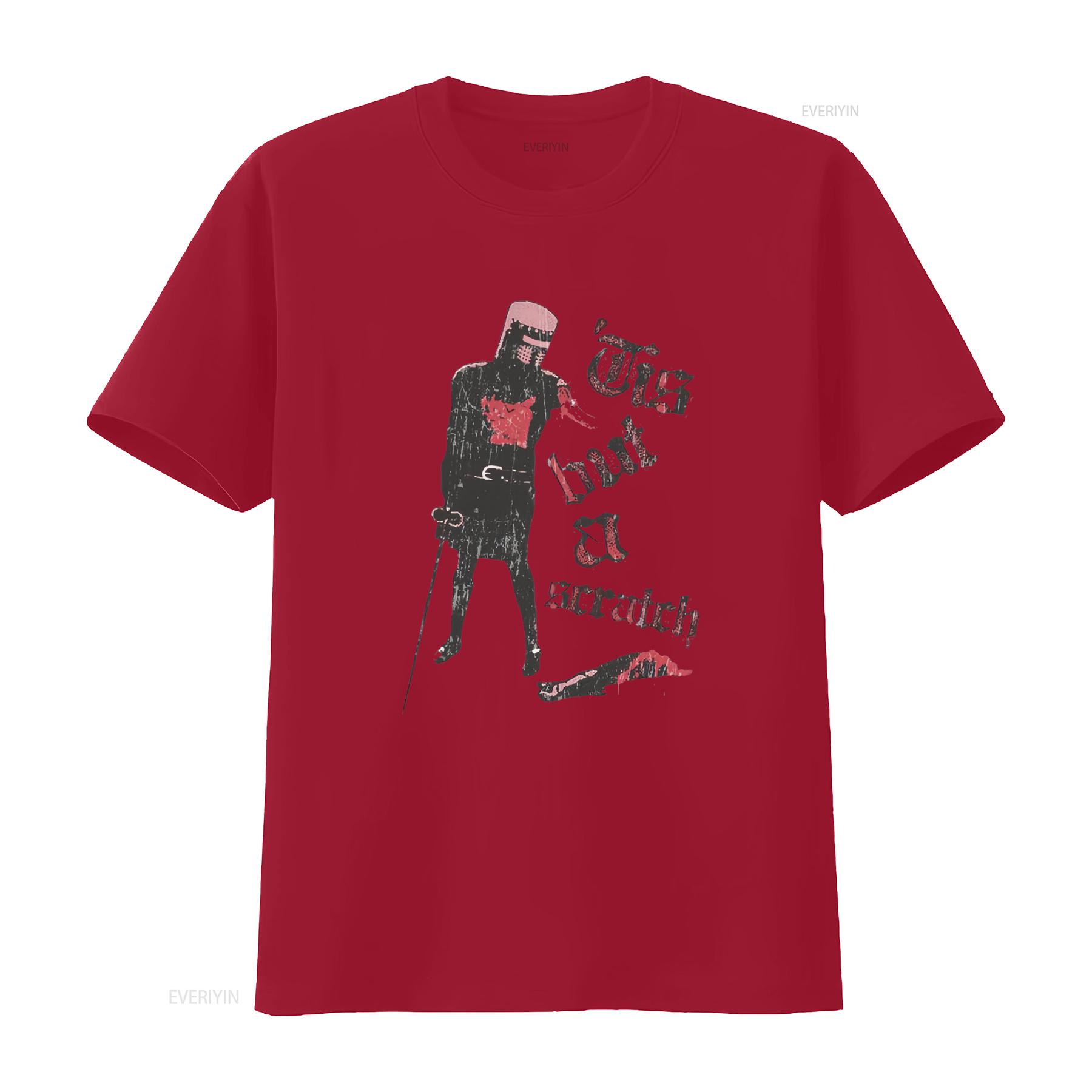 Tis But A Scratch Monty Python Holy Grail Black T Shirt with Knight Print Fun TV Design for Fans vintage Washed Versatile S