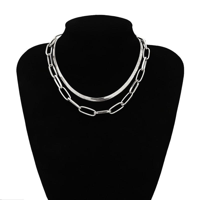 Fashion Geometric Versatile Punk Style Necklace for Women, Simple Double-layer Snake Bone Cross Chain Necklace