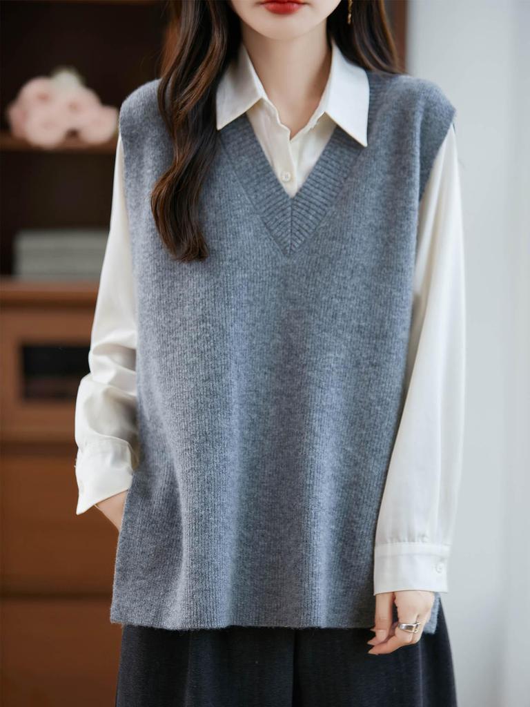 2025 Women's Pure Wool Knit Vest - Autumn/Winter Sleeveless Sweater, Perfect for Layering