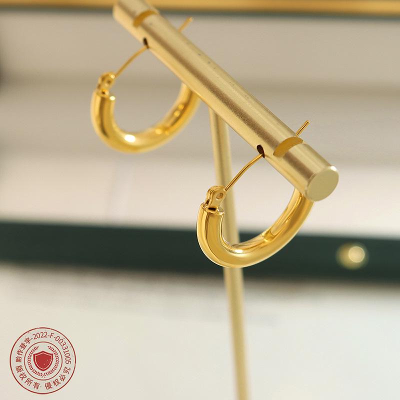 European & American Style Non-Fading Heavy Metal Hoop Earrings - Versatile Simple Titanium Steel Women's Jewelry