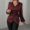 Damesblouse Kraag Lange Mouw Zijdelings Vetersluiting Taille Ontwerp Blouse Tops Slim Fit Effen Kleur Kantoor Damesblouse Feest Vakantie Kleding