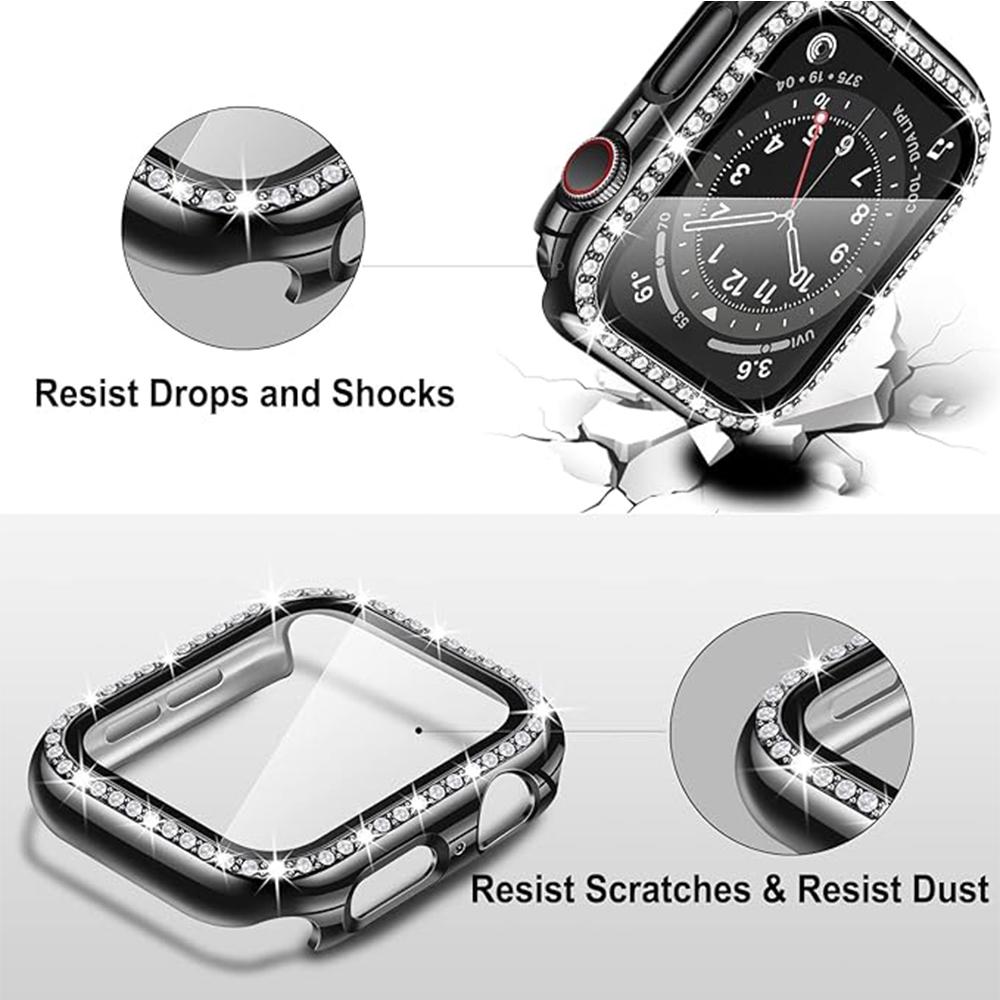 Glass+Watch Cover for Apple Watch 49mm 45mm 44mm 41mm 38mm 40mm Bling Case Diamond Bumper Protector for iwatchSE 8 9 7 6 5 4 3 2