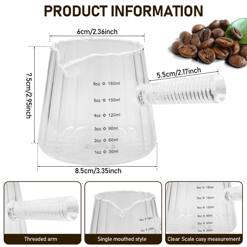 Espresso Cups Glass Handle Double Single Spout Glass Measuring Cup Clear Espresso Shot Glass V-Shaped Mouth Espresso Accessories