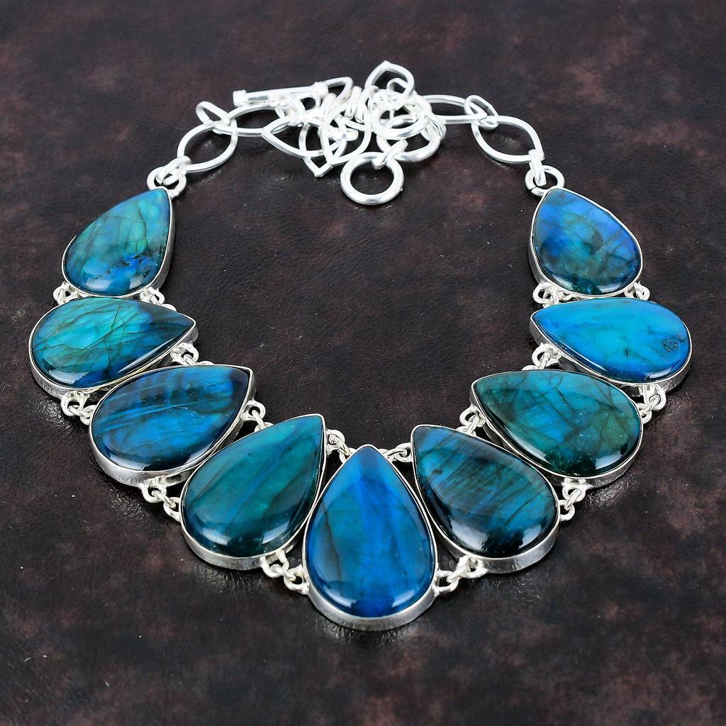 Neon Flash Labradorit Halskette 925 Sterling Silber Halskette Dezenter Schmuck Verstellbare Kette Halskette Edelstein Handgemachter Schmuck Geschenk für Mama