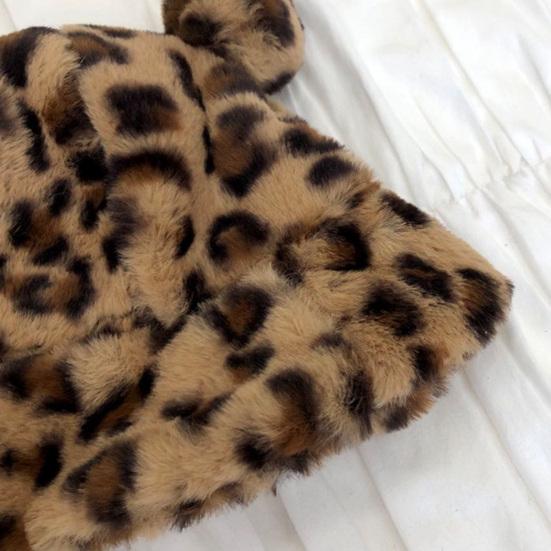 Sombrero de Pescador Orejas de Oso Bola de Felpa Engrosada Otoño Invierno Leopardo Bola de Felpa Gorro Cubeta para Exteriores