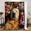Golden Retriever In Flower Bed Print Blanket Soft and Cozy Perfect for the Living Room Bed Sofa or a Nap,gift