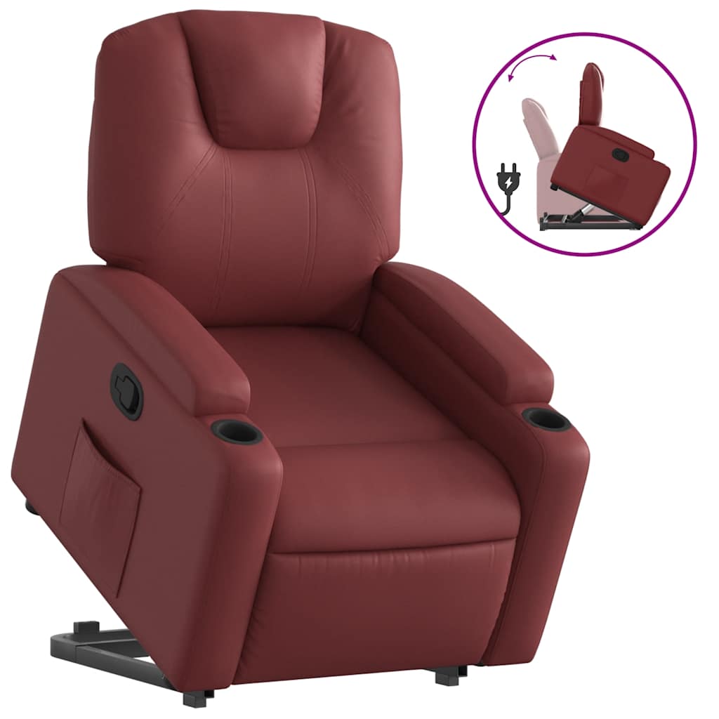 Recliner Chair with Rising Function Burgundy Artificial Leather