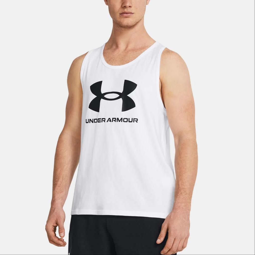 Under Armour Pánské tílko s kapucí bez rukávů UA Sportstyle s potiskem loga Bílé 1382883-100