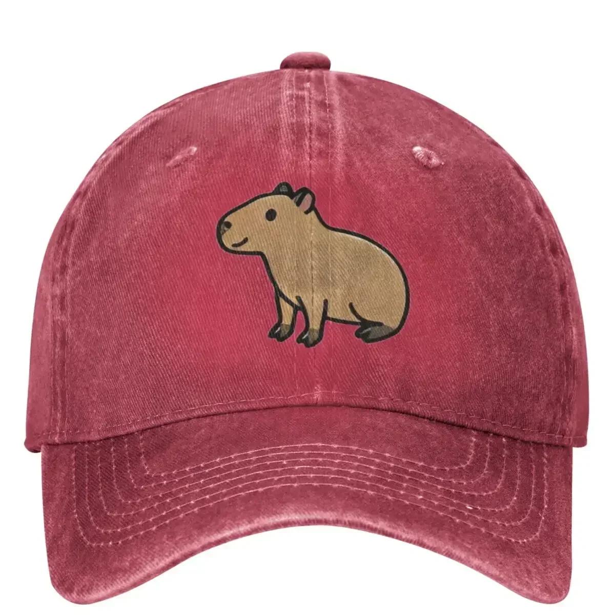 Унисекс Бейсболка с Капибарой Ретро Потертая Стиранная Snapback Кепка Регулируемая One Size