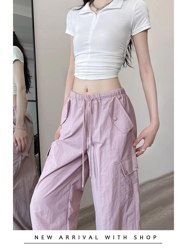 Damen Cargo Hose Rosa: Sommer 2025 Leicht Petite Schnelltrocknend Weitbein Sportlicher Stil