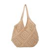 New Checkered Pattern Beach Tote Bag Polyester Large Capacity Shoulder Bags Hollow Design Shopping Bag for Summer