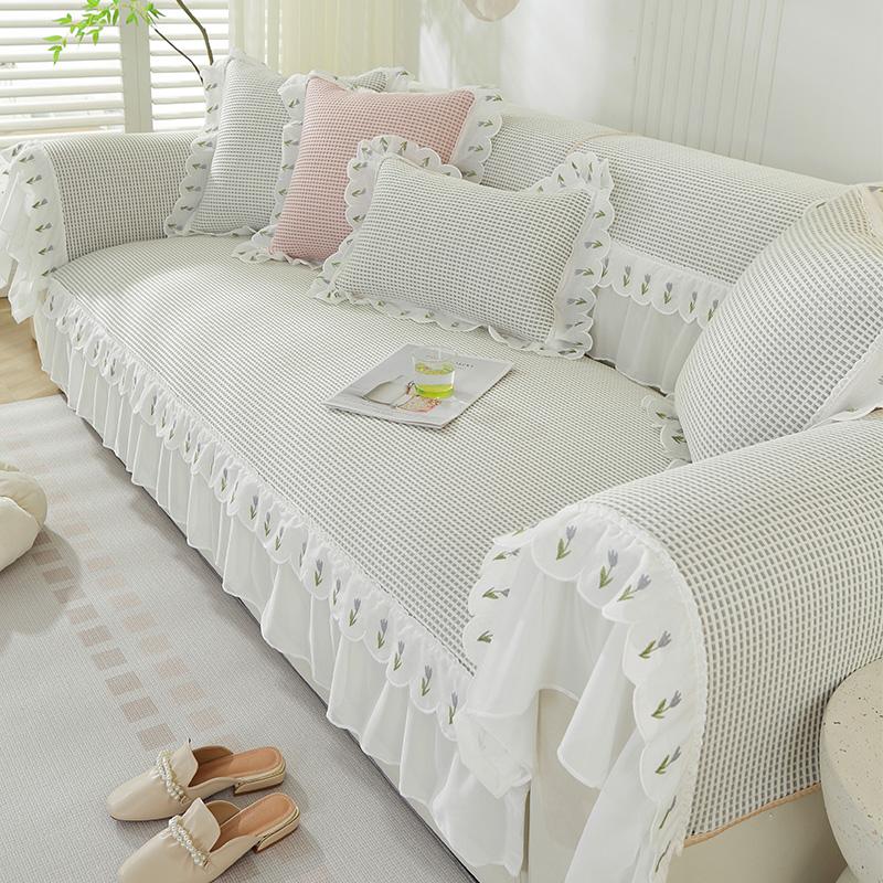 Antislip Ruffled Decorative Slipcover, Cool Sofa Cover Living Room, Korean Style Combination Kit, Seat Cover, Home Decor, Summer