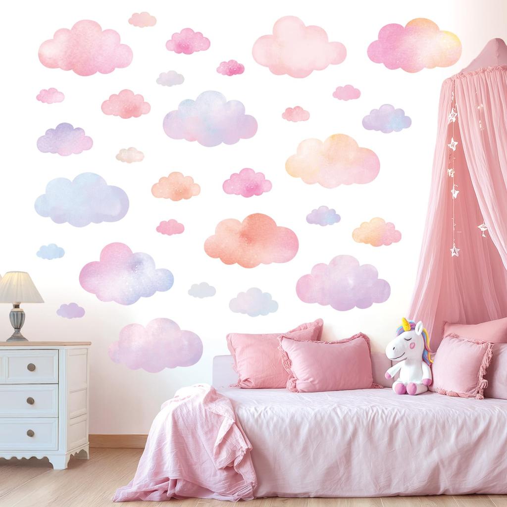 DECOWALL Pastel Cloud Wall Stickers for Watercolor Peel and Baby x cm Kids' Rooms, Style, Stick, Reusable, Room/Playroom/Kids Room, 64.8 55.7
