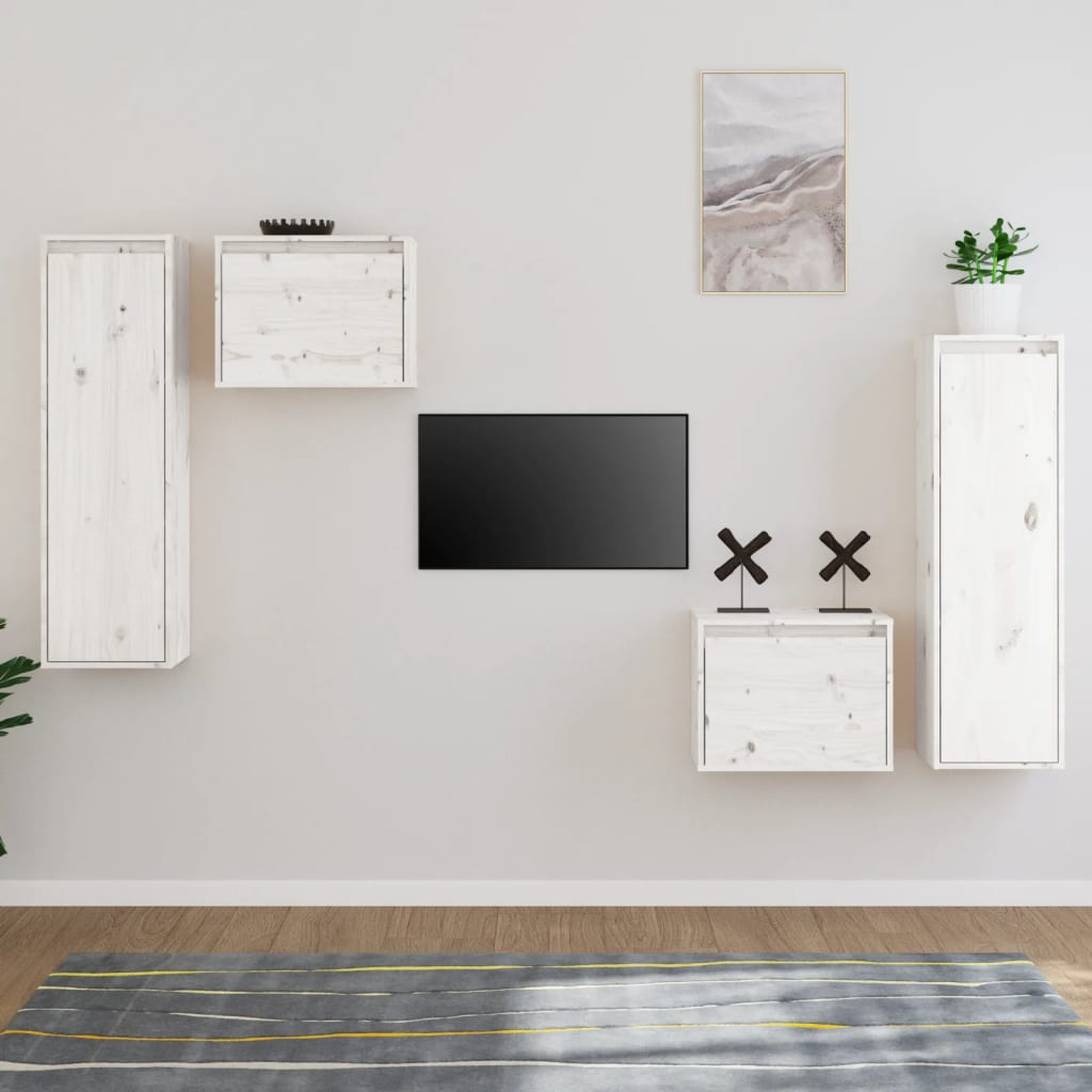 TV Cabinets Set of 4 White Solid Pine Wood