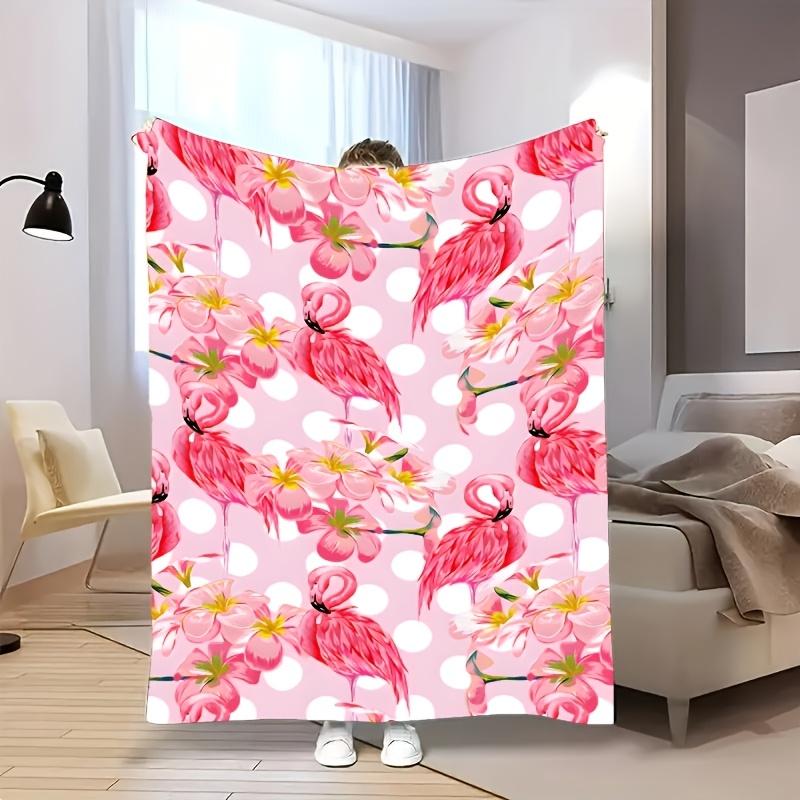 Pink Flamingo Floral Print Throw Blanket Cozy Living Room Decor Gift Plush Fleece Throw for Sofa Bedding