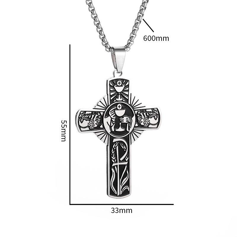 Eucharist Halo Grape Juice Cross Necklace Church Worship Jewelry Unisex Christian Accessory