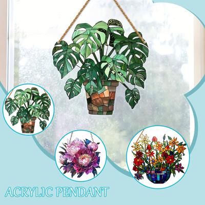 2D-Kunst, Blume, bemalt, Fensterdekoration, zum Aufhängen, Acryl, Fensterdekoration, zum Aufhängen, kreative Beleuchtung, Basteln, Pendelleuchte, Heimdekoration zum Aufhängen