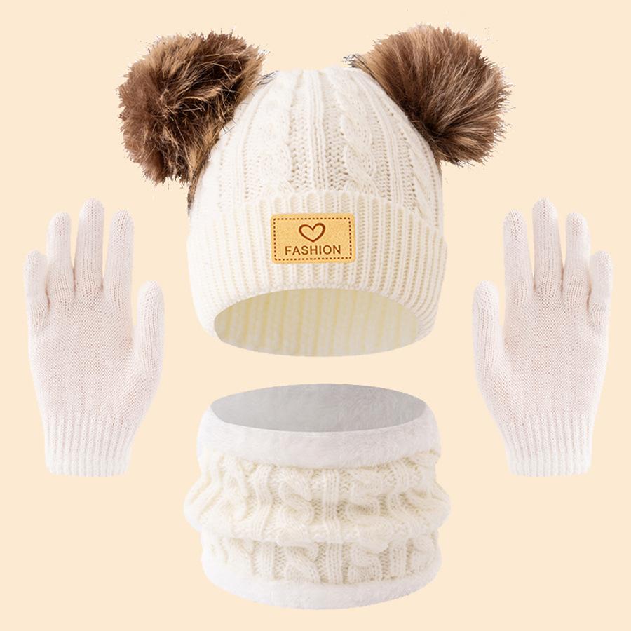 European And American Style Children'S Hat Scarf Gloves Three-Piece Set Autumn Winter Single Ball Baby Infant Casual Versatile
