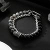 Mens Matte Stone Beaded Bracelet Double Layer Titanium Steel Unisex Fashion Wristband Durable Stylish Accessory