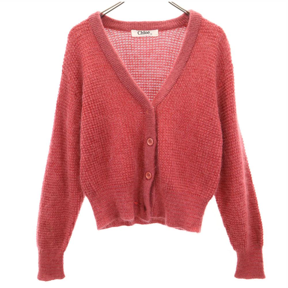Chloe Long Sleeve V Neck Knit Cardigan 40 Pink Women Used