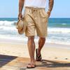 Pantaloncini in Cotone e Lino Coulisse Vita Elastica Gamba Dritta Monocolore Traspiranti Quotidiani da Spiaggia Casual