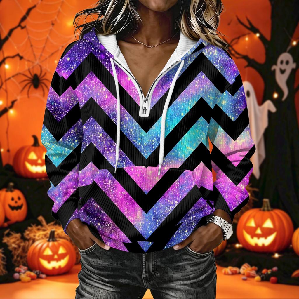 Women's Long Sleeve Pullover Hoodie with Halloween Print