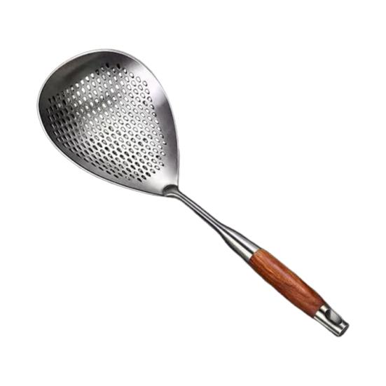 Stainless Steel Large Colander with Extended Handle Fine Leak Holes Soup Pot Strainer for Oil Draining And Skimming Rust-Resistant Strainer Spoon