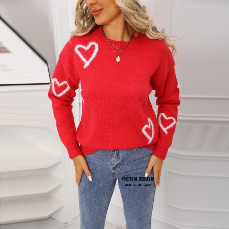 

Женский свитер Свитер New Love Пуловер с круглым вырезом Большой размер Вязаный свитер S красный