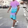 Men Shimmer Gradient Round Neck Tee And Relaxed Fit Shorts Coordinated Two Piece Outfit