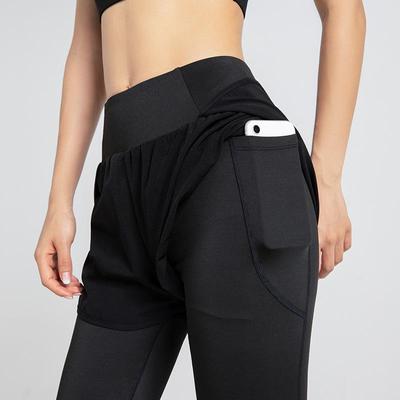 Damen Quick-Dry Yoga- & Laufhose mit Taschen - Elastisch, Hüfthebend, Zweiteiliger Look