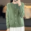Women's Cashmere Crew Neck Cardigan Qinghe Winter Knitted Pullover Autumn Sweater Cashmere Sweater