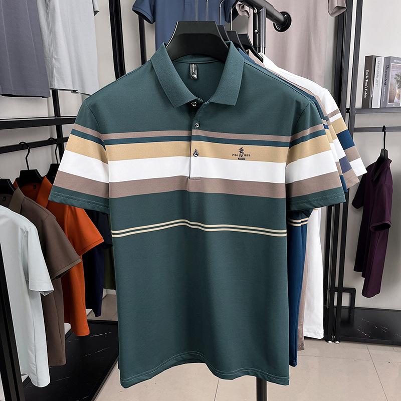 Kurzarm T-Shirt Herren Poloshirt Locker Revers Halbarm Oberteil Eisseide Business Casual Unterhemd