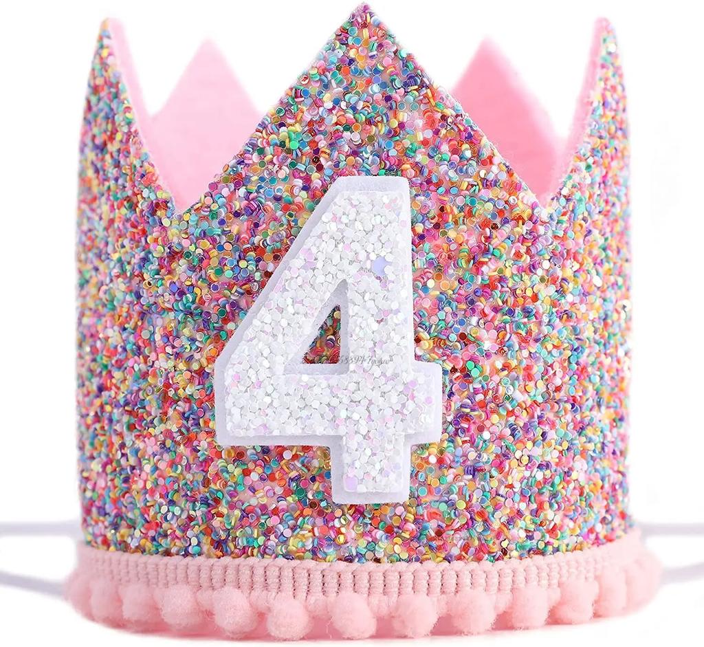 First Kids Birthday Party Glitter Brown Bear Hat ONE Burlap Lion Birthday Crown Baby Shower Photoprops Party Decorations
