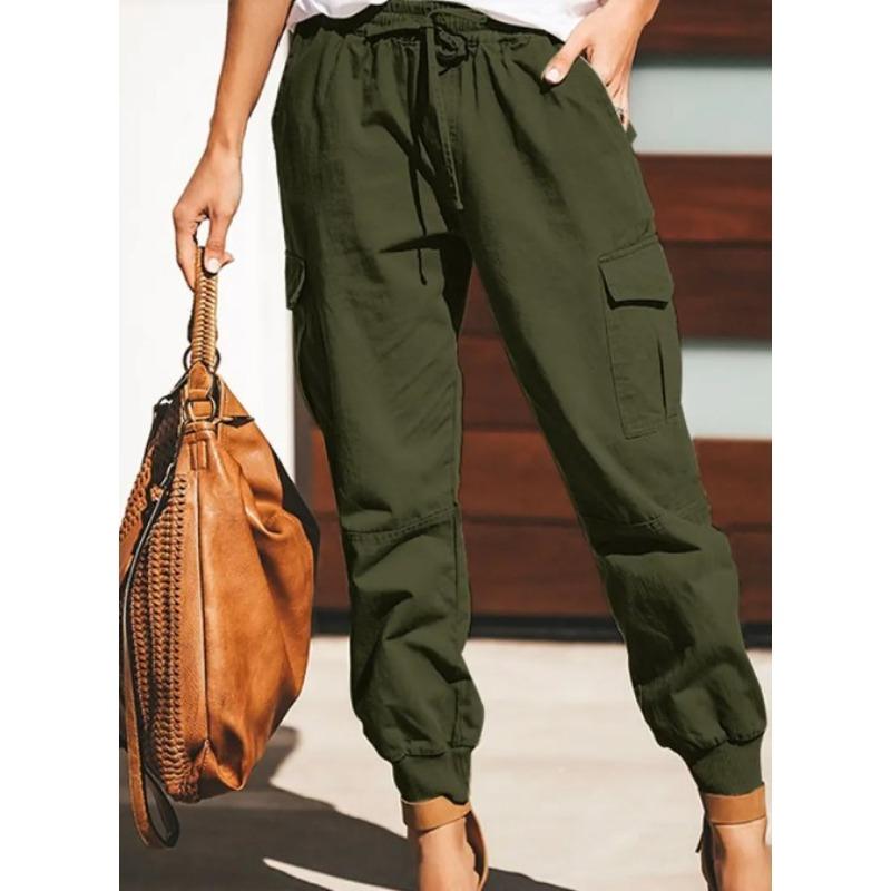 VEZFAA Women's Fashion Casual Solid Color Print High Waist Trousers Pants & Capris