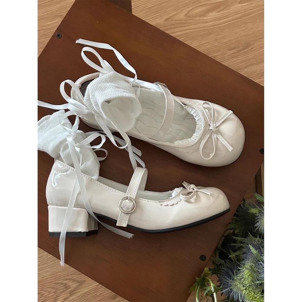 White Platform French Mary Jane Women's Shoes Spring and Autumn New Small Leather Shoes Retro Thick Heel Light Mouth Single Shoes Women
