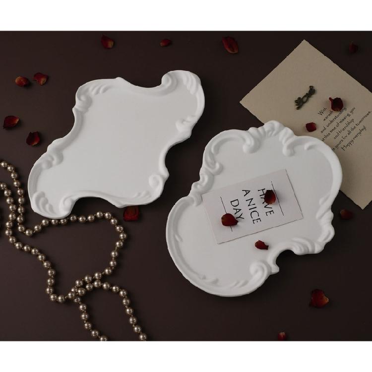DIY Crystal Droplet Gypsum Cement Mold European Style Lace Relief Storage Tray Resin Mould Mirror Surface Silicone Molds