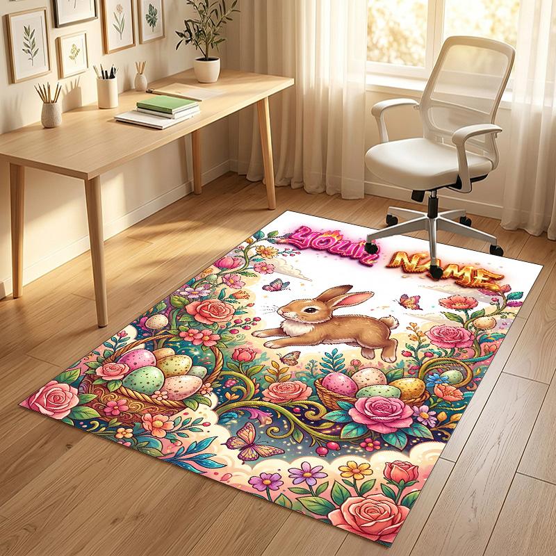 Floral Garden Theme Crystal Velvet Rug Personalized Custom Name Text Soft Floor Mat Home Decor