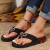 Fashion Big Rhinestone Flip Flops Women 2025 Summer Silver Glitter Bowknot Decoration Flat Heels Slippers Non Slip Beach Sandals size 42