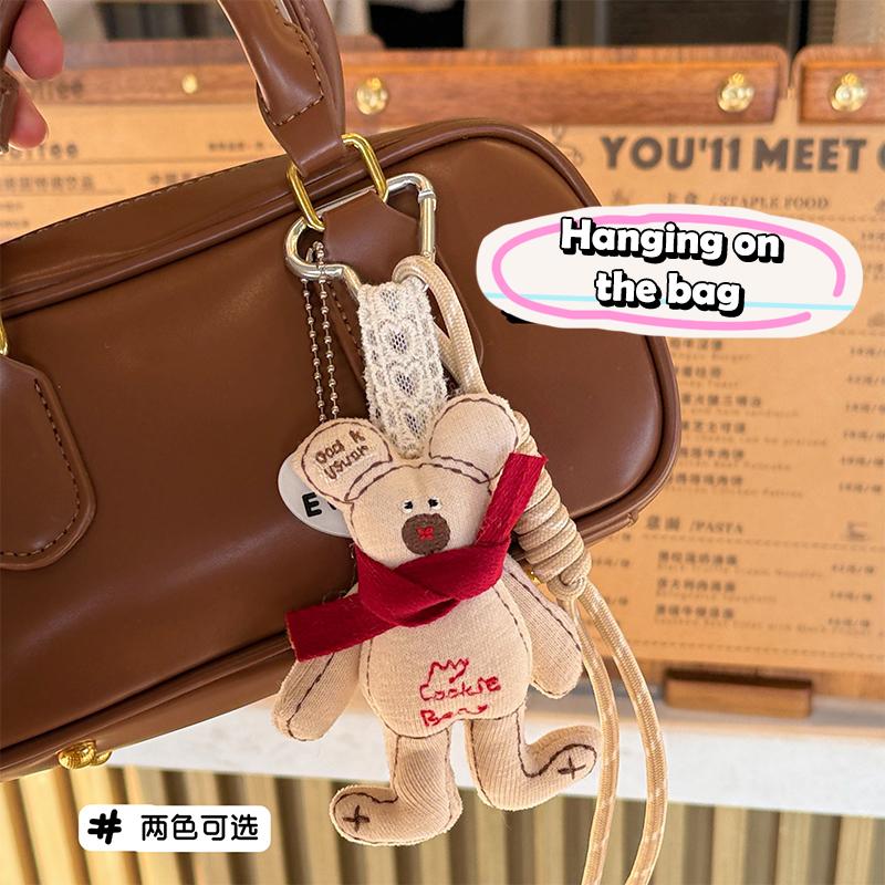 Korean Cartoon Fabric Scarf Bear Keychain Cute Little Bear Keyring Car Key Holder  Versatile Bag Pendant Couple Gifts