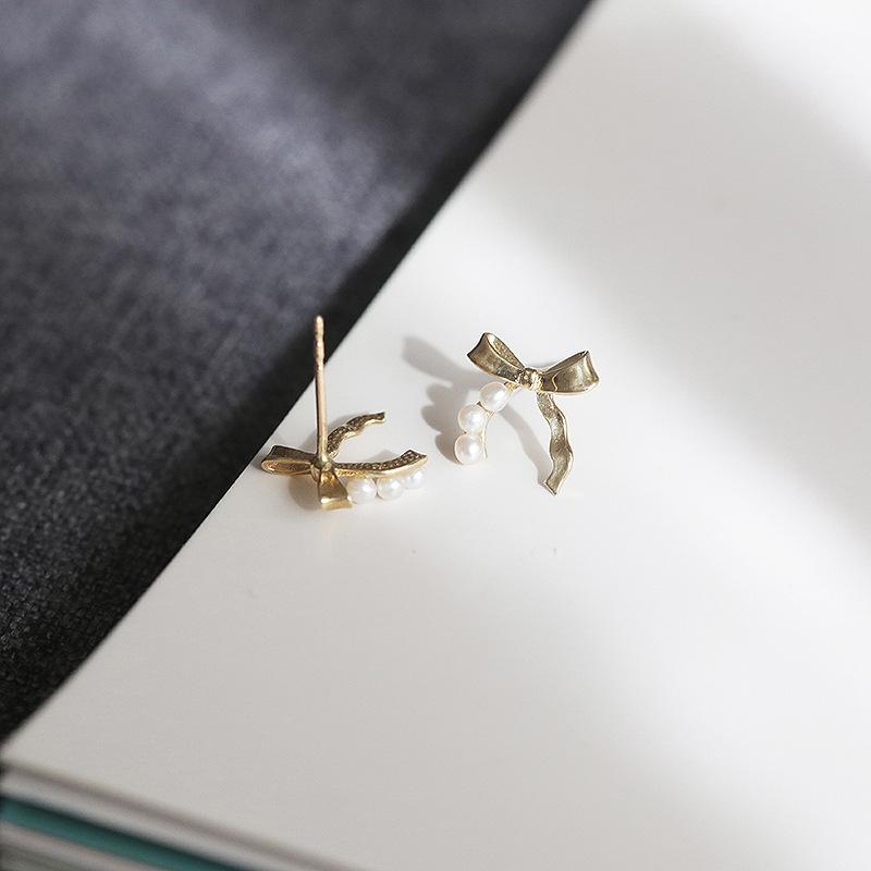 Boucles d'oreilles pendantes Sweet Streamer Petit nœud perle Cadeau Femmes Style Rétro Français