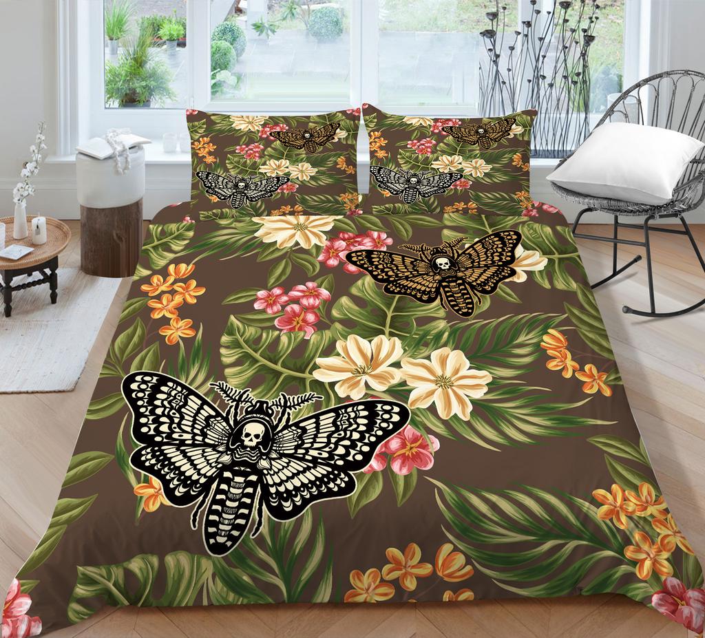 Moth Skull Digital Printing Polyester Quilt Cover Pillowcase Two Or Three Piece Set Polyester Fabric