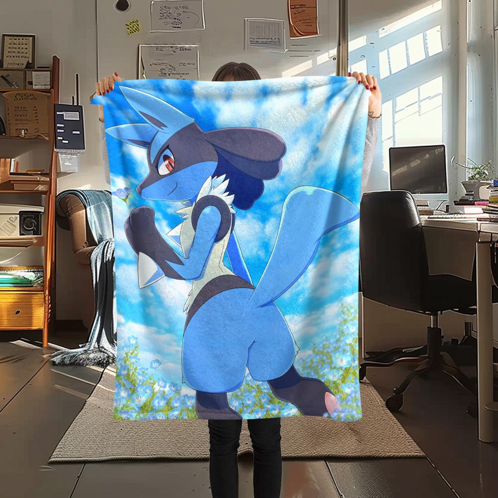 Lucario Print Flannel Blanket, High quality Comfortable for All Seasons, Home Decor, Warmth and Comfort