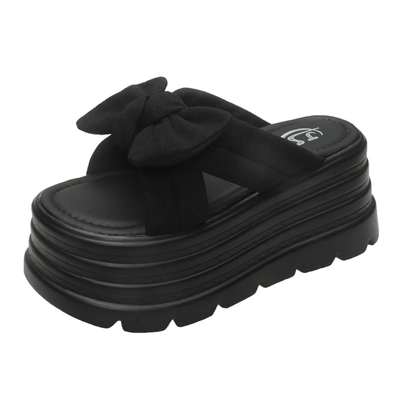 Fashion 8CM High Platform Sandals Women Summer Breathable High Heels Ladies Sneakers Wedges Chunky Butterfly-knot Slippers Sandals Mujer