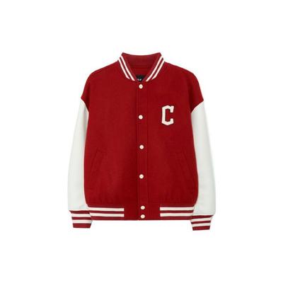 MLB Cleveland Guardians Barevně blokovaná bunda s stojáčkem a spadlými rameny Volná ležérní bunda Unisex bunda Červená 3AJPV0634-45RDS