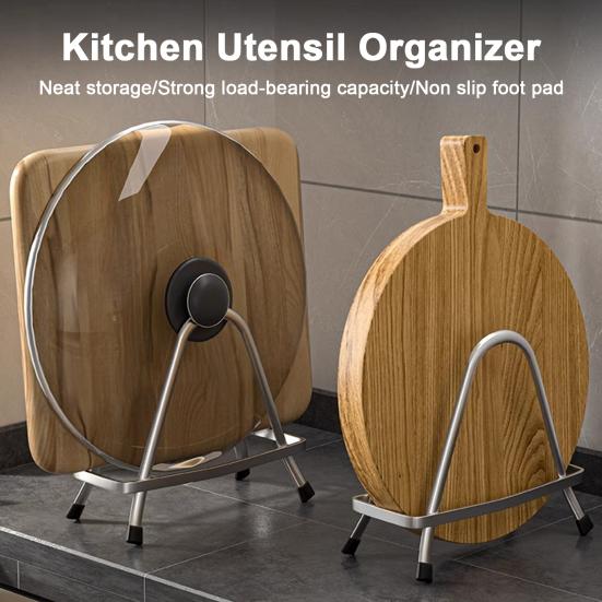 Cutting Board Holder Triangle Stainless Steel Chopping Board Organizer Anti-Slip Pan Rack Cutting Board Storage Stand for Kitchen Countertop