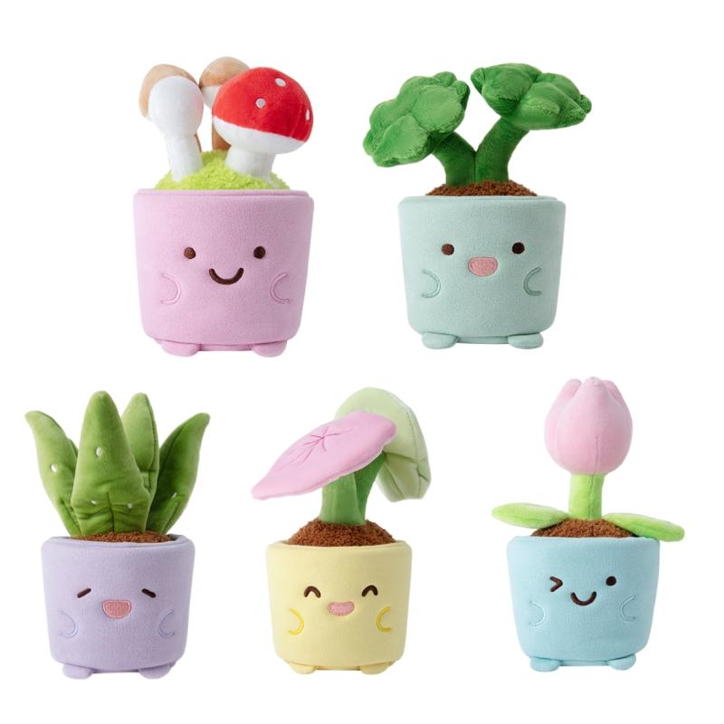 19cm Creative Green Plant Potted Plants Pink Tulip Mushroom Aloe Crabapple Soft Plush Toys Girls Boys Birthday Gifts Party Decor