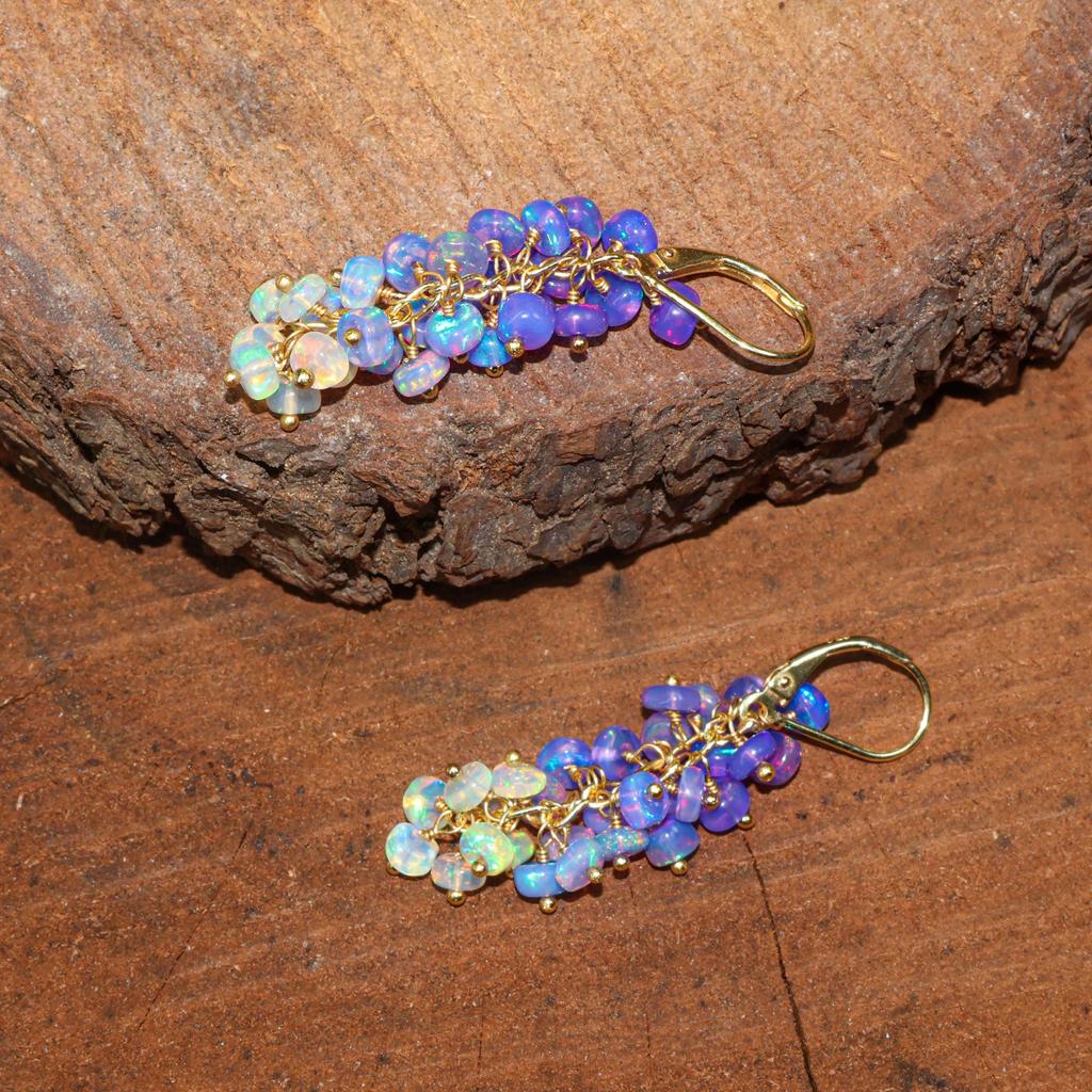 Lavender Opal Gemstone Cluster Earring, Opal Dangle Earrings for Women, Natural Opal Beaded Earring, Fire Opal Jewelry, October Birthstone