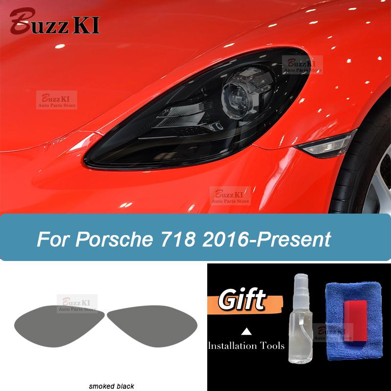 For Porsche 718 Boxster Cayman GTS Car Headlight Protective Film Taillight Smoked Black Tint Wrap Transparent TPU Sticker